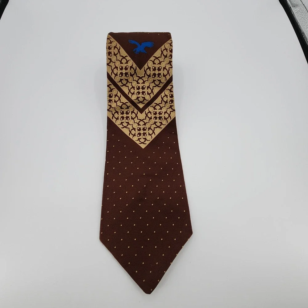 Vintage Golden‎ Clasp By Prince Consort Tie Brown Eagle Dot Polyester Fabric 57